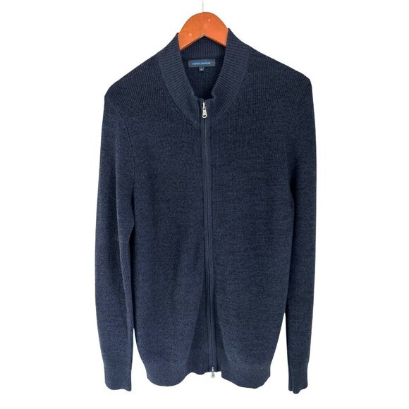 Patrick Assaraf Extra Fine Merino Zip Mock - Midnight Blue Size Med - Picture 1 of 8